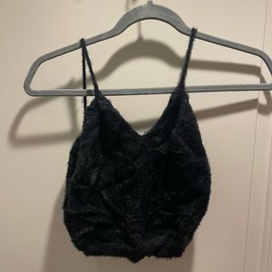 Black fuzz cropped tank